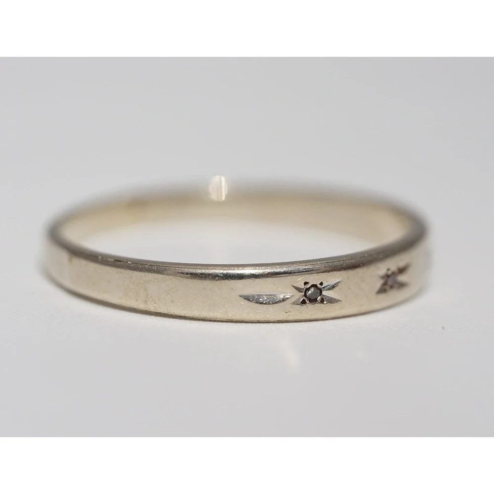 Men's Vintage 14k Solid White Gold Natural Single Cut Diamond Ring - Size 11.25